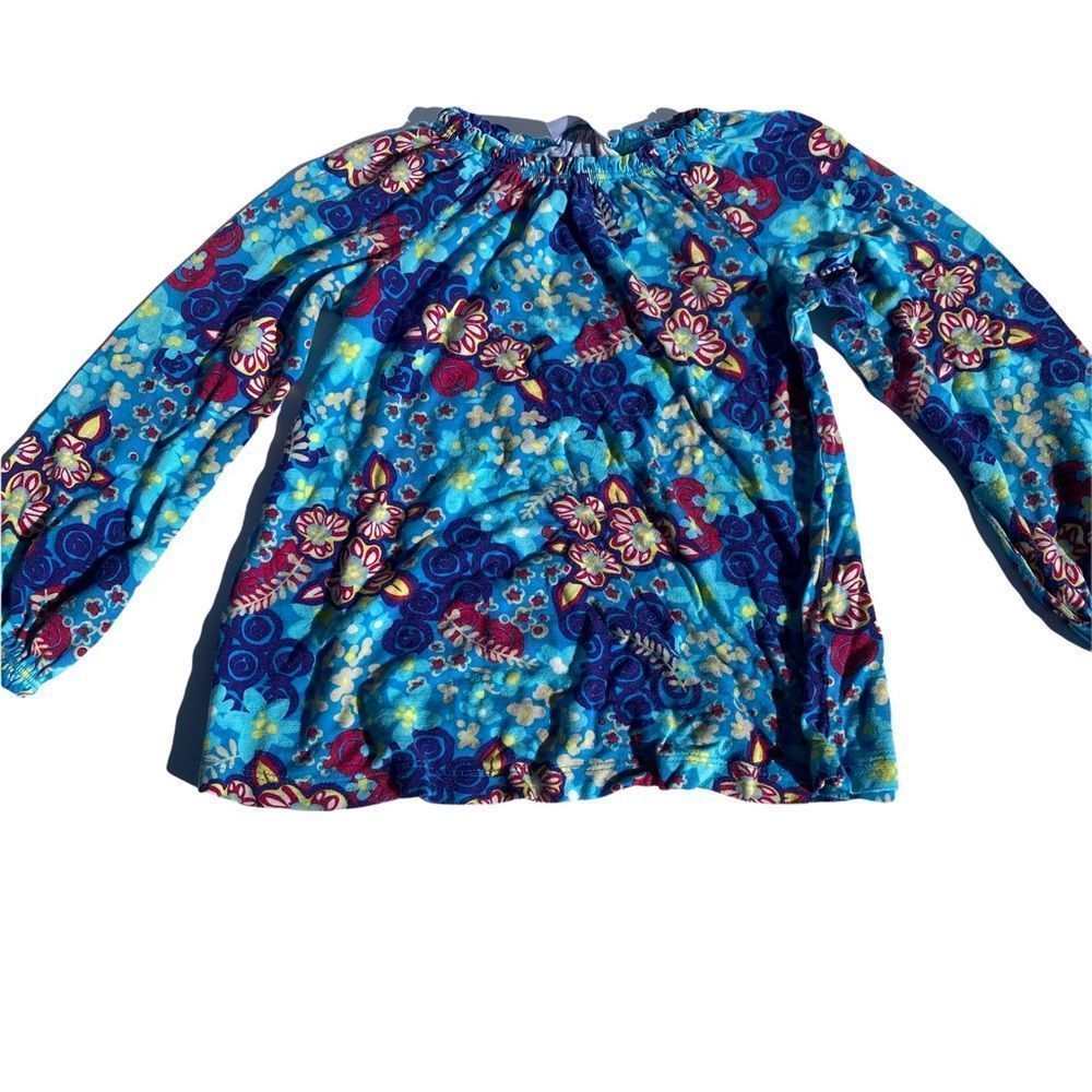 Hanna Andersson toddler girl Blue floral long sleeve shirt 100cm 4t